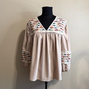 Entro Beige Blouse with Multicolor Embroidery